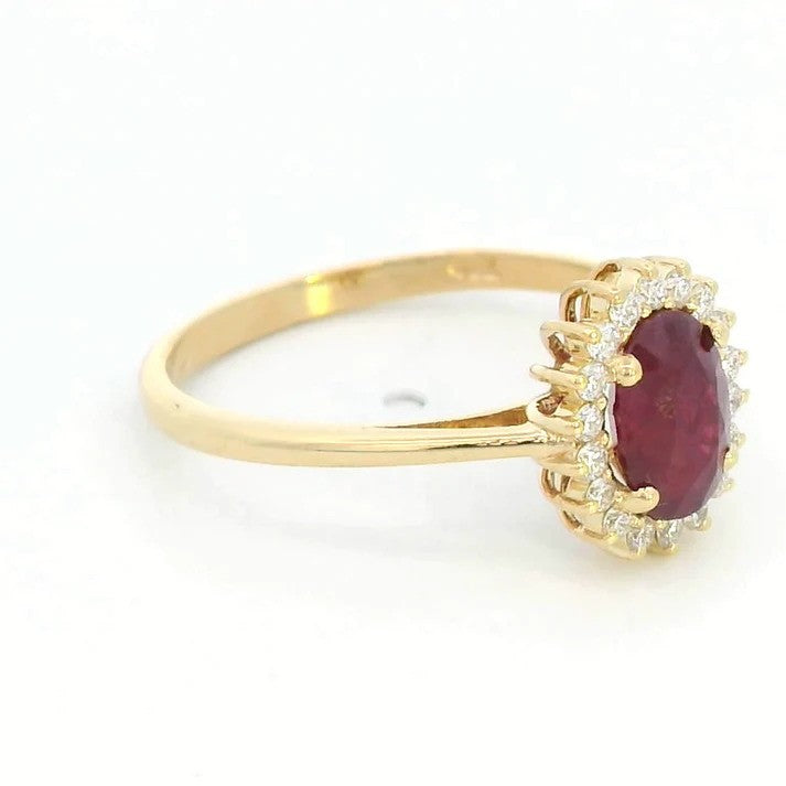 1.30ct Oval-Cut Ruby & Diamond Halo Ring | 18K Yellow Gold