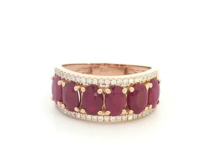 18K Rose Gold Oval Shape Ruby and Diamond Ring