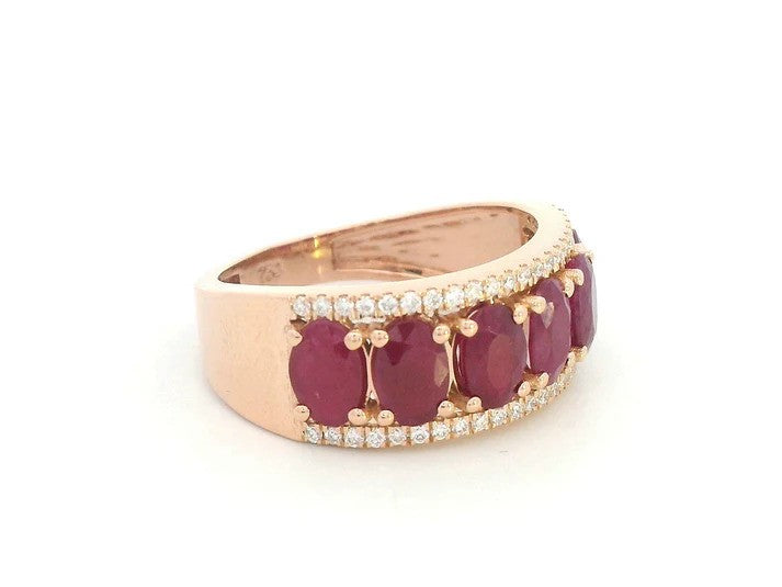 18K Rose Gold Oval Shape Ruby and Diamond Ring