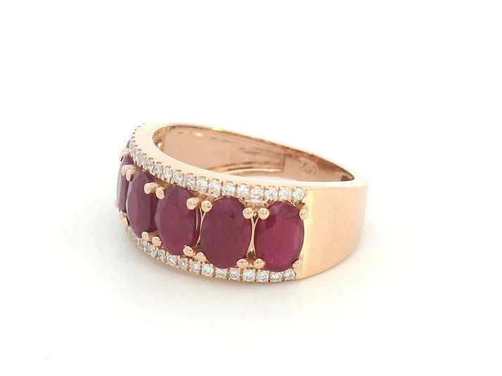 18K Rose Gold Oval Shape Ruby and Diamond Ring
